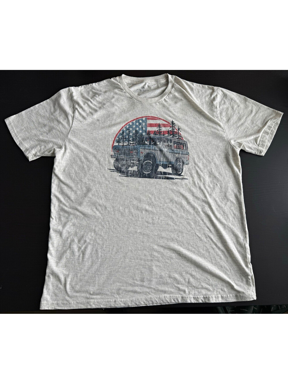Ford Bronco American Flag T Shirt Mens 2XL Heather Gray Distressed Graphic Truck